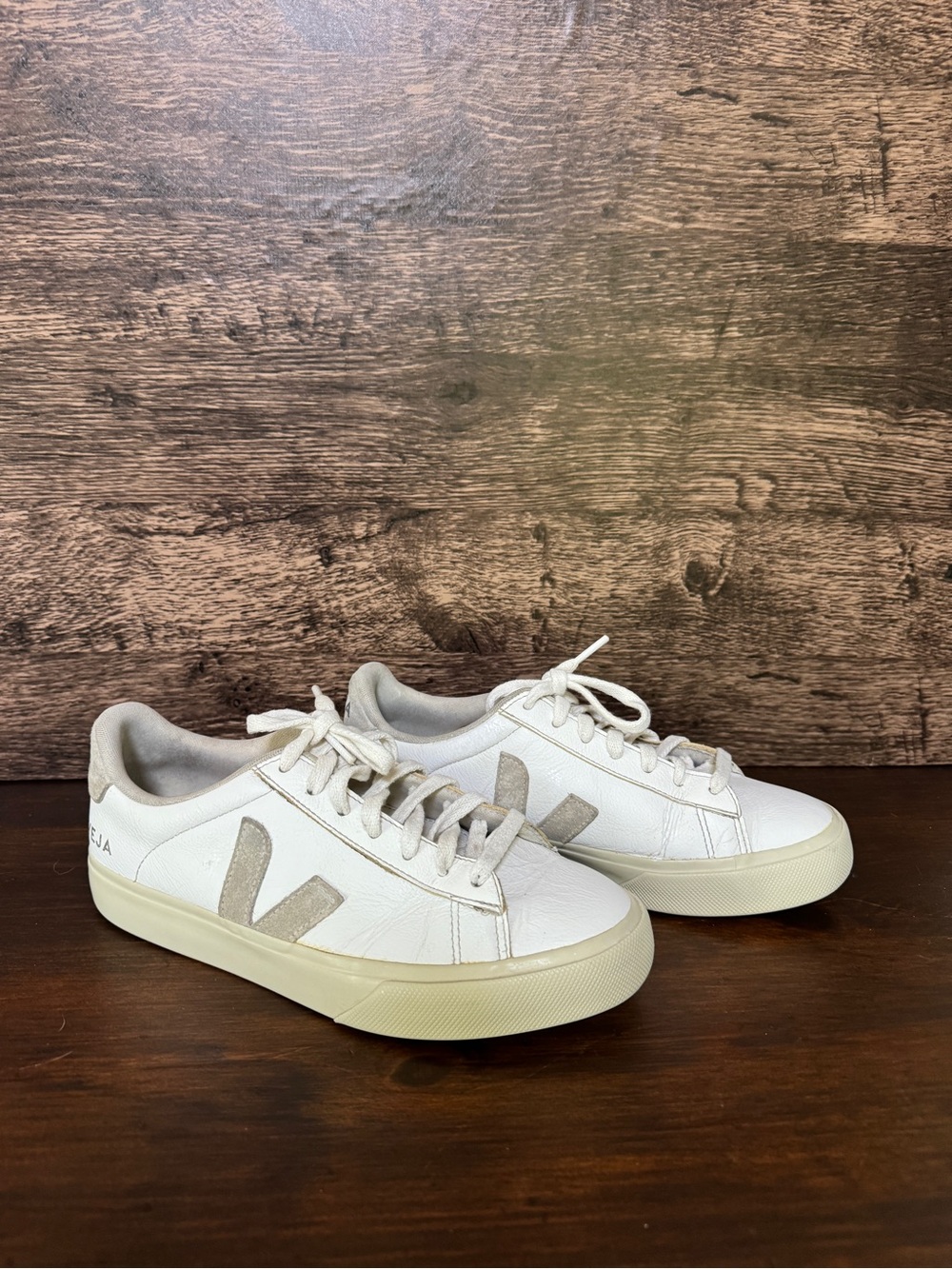 Veja Women’s White Leather Sneakers with Light Gray V